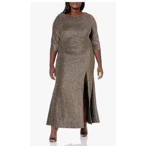 Ignite Evenings Womens Metallic Evening Maxi Dress Plus Size 22W Gold Black New